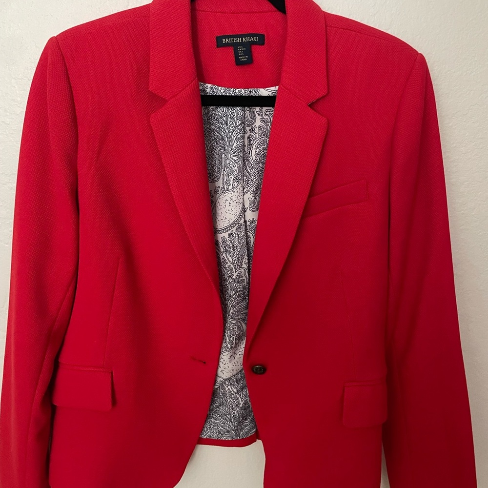 British Khaki Bright Red Textured Blazer